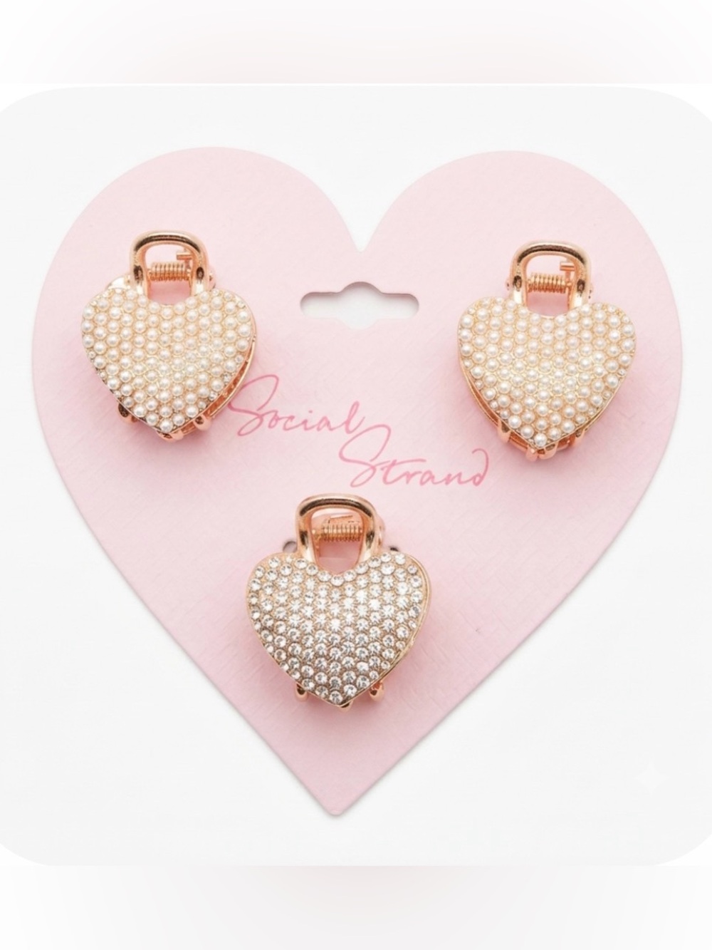 NWT ♥️💖 Social Strand Heart hair clips set of 3 metal golden tone